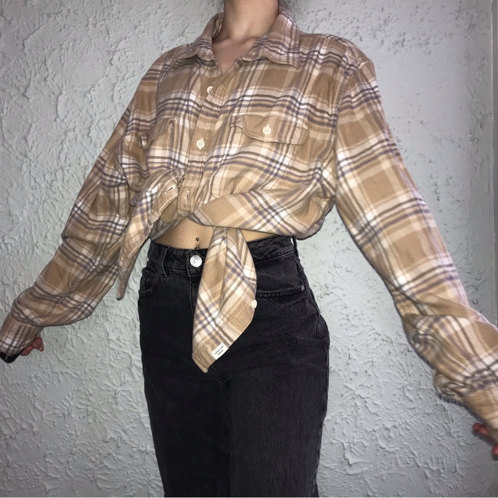 AMERICAN EAGLE Super Soft Flannel Brown/Cream/Light Purple Plaid